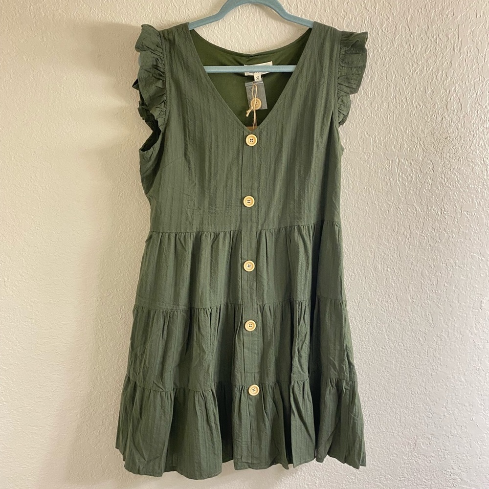 Listicle Faux Button Down Green Dress